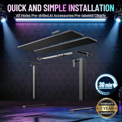 Veken 55 Inch Large Electric Standing Gaming Desk, Heights Adjustable,Sit to Stand Up, Work Home Office Computer Table for Study, Walking Pad, Writing, and Games, Wooden Desktop Desks, Black