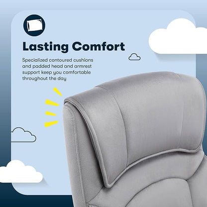 Serta Comfort Classic Executive Office Chair, Ergonomic Mid-Back Computer DeskChair with Lumbar Support, Semi-Plush Cushion and Body Pillows, Padded Armrests, Swivel Base, Gray Velvet Fabric