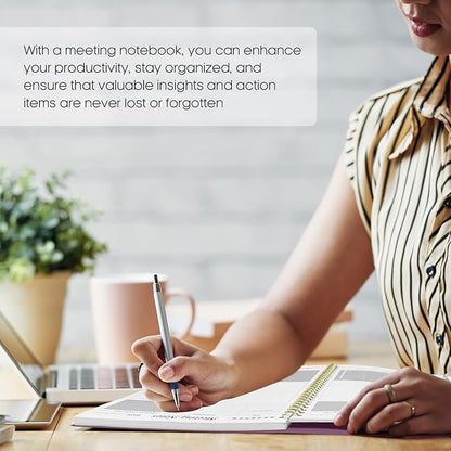 Meeting Notebook for Work Organization - Work Planner Notebook with Action Items, Agenda Planner for Note Taking, 160 Pages (6.9" X 9.9") Project Organizer for Men & Women - Purple