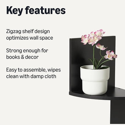 Amazon Basics 5-Tier Corner Shelf, Wall-Mounted, Set of 1, Floating Corner Bookshelf for Living Room, Bedroom, Bathroom, Home Office, 7.8"D x 48.5"W x 7.8"H (Inches), Black