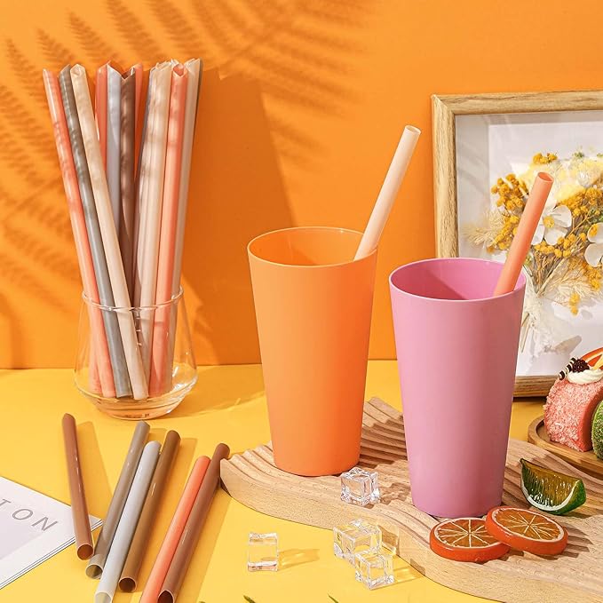 Tessco for you 600 Pcs 9.84 Inch Smoothie Straws Bulk Disposable Bubble Tea Straws Large Plastic Individually Wrapped Colorful for Tall Homemade Milkshakes(Boho Color)
