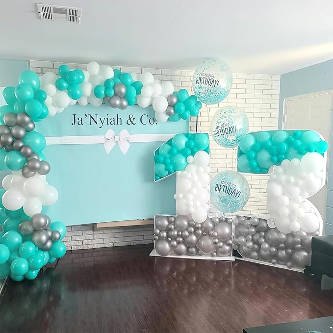 PartyWoo Teal Balloons 155pcs Different Sizes Pack of 18 12 10 5 Inch Turquoise Dark Teal Balloon Arch Kit for Baby Shower Gender Reveal Graduation Mermaid Birthday Pool Party Decorations Blue-Y69
