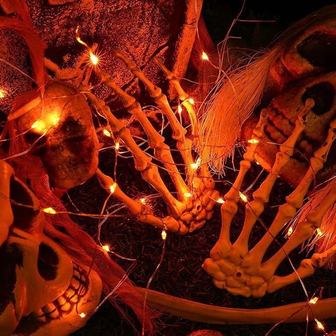 Joomer Orange Battery Halloween Fairy Lights, 2 Pack 16.4FT 50 LED 2 Modes Twinkle String Lights for Indoor Outdoor Halloween Decorations