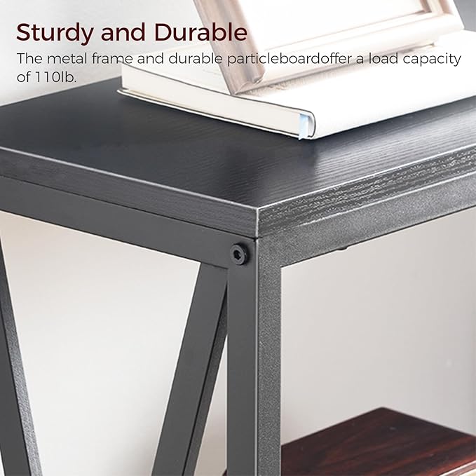 Sofa Table, Industrial Console Table, 3-Tier Narrow Side Table with Open Shelves, Foyer Table for Entryway, Hallway, Kitchen, Living Room and Bedroom, Easy Assembly, Black CTHB8001