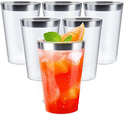 200 Pack 12oz Silver Plastic Cups with Rimmed Edges - Disposable, Recyclable, BPA Free, Food Safe, Modern Style, Perfect for Parties, Weddings, Birthdays, Festivals, 12oz Capacity Each