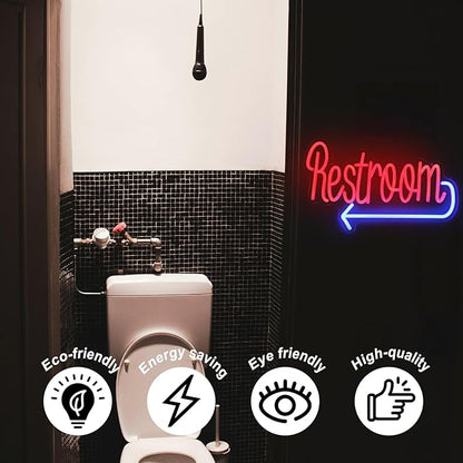 Restroom Neon Sign Toilet Neon Signs for Wall Decor Washroom with Arrow Neon Light Red Blue Bathroom Neon Wall Light Up Signs for WC Bar Restaurant Hotel Shop Decor USB Powered