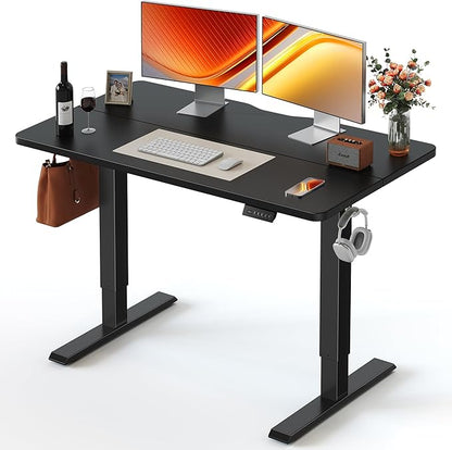 FEZIBO 48 x 24 Inchs Electric Standing Desk, Height Adjustable, Sit Stand Up, Computer Office Desk with Splice Board, Black Frame/Black Top