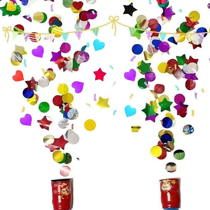Rainbow Foil Confetti 15000Pcs, containing a mixture of three shapes: circular, heart-shaped,and star shaped Table Confetti for Fill Balloon Wedding Graduation Party Decorations,100g of pack