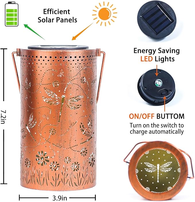 Christmas Gifts for Women Dragonfly Solar Lanterns Outdoor Waterproof Hanging Solar Lights Dragonfly Gifts for Men Metal Decorative LED Lanterns for Yard, Patio, Lawn, Tabletop, Pathway, Garden Decor