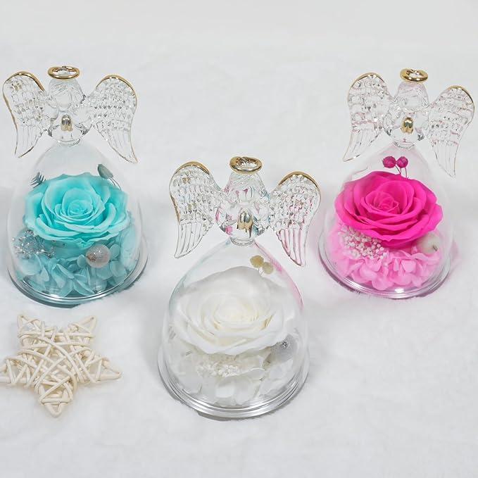 Miofula Preserved Flower Rose Birthday Gifts for Mom, Angel Figurines with Forever Real Rose Gifts for Her Mom Grandma, Angels Gifts for Mothers Day Christmas Anniversary Thanksgiving Birthday Gifts