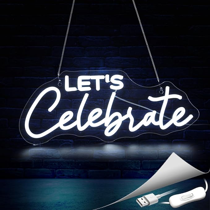 Let's Celebrate Neon Sign, Neon Signs for Wall Decor Neon LED Signs Room Neon Light Up Signs Home Decor