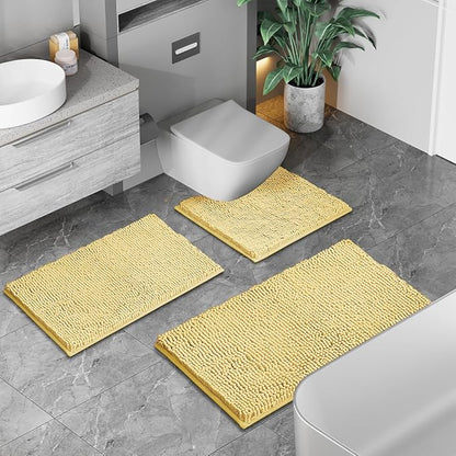 Bathroom Rugs 3 Piece Bath Rugs Sets 3 Piece, Extra Soft and Absorbent Shaggy Bathroom Mat Rugs, Machine Washable, Non-Slip Plush Carpet Cream