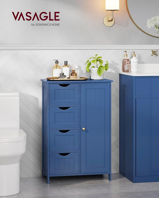 VASAGLE Storage Cabinet with Drawers, Freestanding Floor Cabinet with Door, 11.8 x 21.7 x 32.3 Inches, Adjustable Shelf, for Bathroom, Living Room, Kitchen, Bijou Blue ULHC041QE01S
