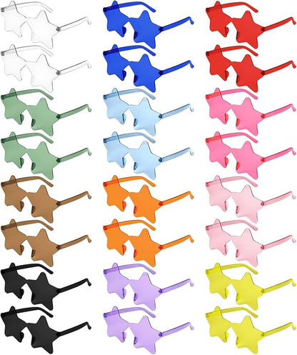 NACHLYNN 24 Pcs Transparent Sunglasses Multicolor Rimless Star Shaped Sunglasses Pentagram Glasses for Costumes Cosplay