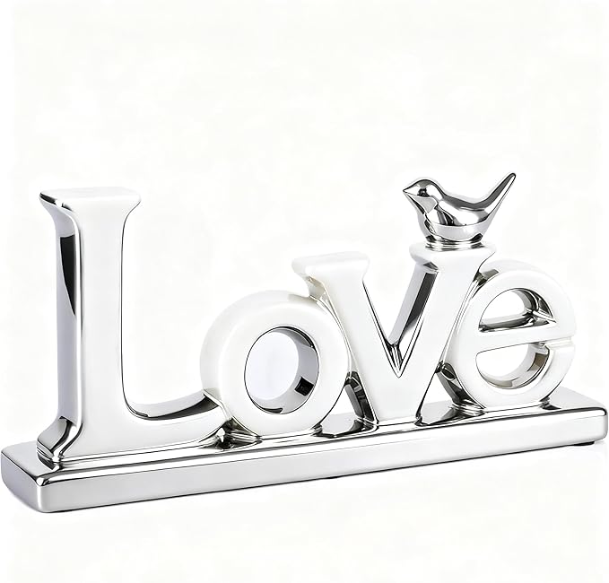 Love Sign Decoration,White and Gold Love Signs for Home Decor Statue,Modern Bird Sculpture Personalized Love Decor,Gold Style Figurine Decorative Ornaments for Living Room,Bedroom,Desktop (silver)