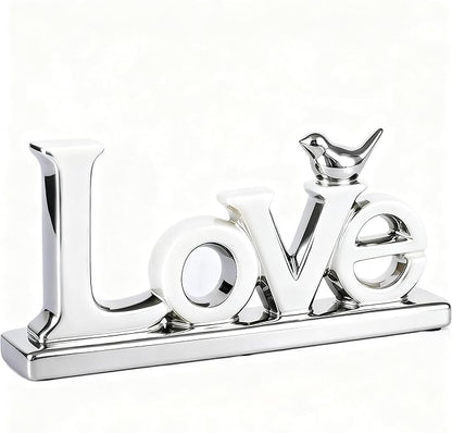 Love Sign Decoration,White and Gold Love Signs for Home Decor Statue,Modern Bird Sculpture Personalized Love Decor,Gold Style Figurine Decorative Ornaments for Living Room,Bedroom,Desktop (silver)
