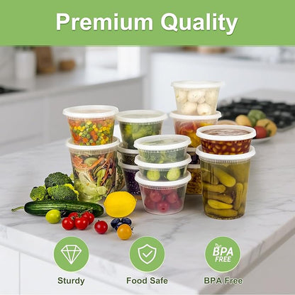 60 Sets (120-Piece) Deli Containers with Lids 8 oz, Leak-Proof & BPA Free Airtight Takeout Plastic Food Storage Containers for Soup, Freezer/Microwave/Dishwasher Safe