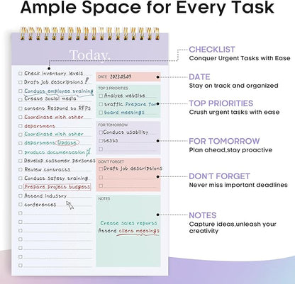 Taja 6 Pack of To Do List Notepad - To Do List Notebook for Work with 52 Sheets, 9.8" x 6.5", Undated Daily Planner Perfect for Daily Tasks and Goal Setting, Notepad Suitable for Office, Home & School - Violet Dream