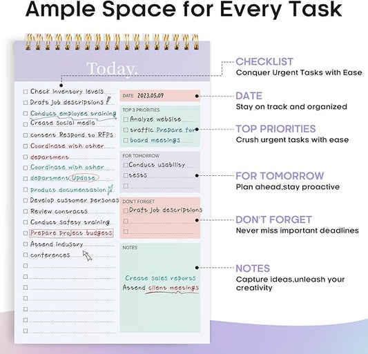 Taja 6 Pack of To Do List Notepad - To Do List Notebook for Work with 52 Sheets, 9.8" x 6.5", Undated Daily Planner Perfect for Daily Tasks and Goal Setting, Notepad Suitable for Office, Home & School - Violet Dream