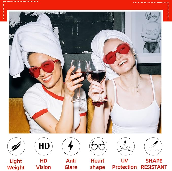 12/20/24 Pairs Heart Sunglasses for Women Men, Trendy Heart Shaped Rimless Transparent Sunglasses, Bachelorette Party