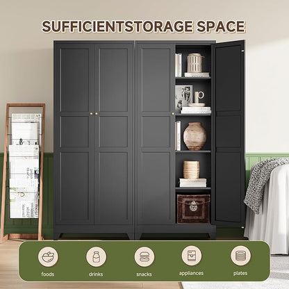 Letaya 75" H Metal Storage Cabinet with 2 Doors and 4 Shelves,Tall Kitchen Pantry Cabinets,Farmhouse Utility Pantry Organizers for Cupboard/Dining/Bathroom/Home Office/Garage Room,Black