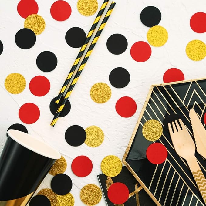 Glitter Confetti Circles Table Decoration and Wedding Party Decoration, 1.2’’ in Diameter (gold glitter, black, red,300pc)