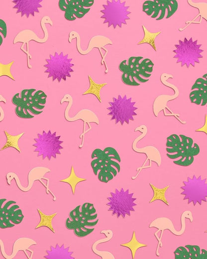 xo, Fetti Flamingo + Palm Tree Sparkle Confetti - 200 pcs | Tropical Tablescape, Miami Bachelorette Table Decor, Birthday Decorations, Cute Party Supplies