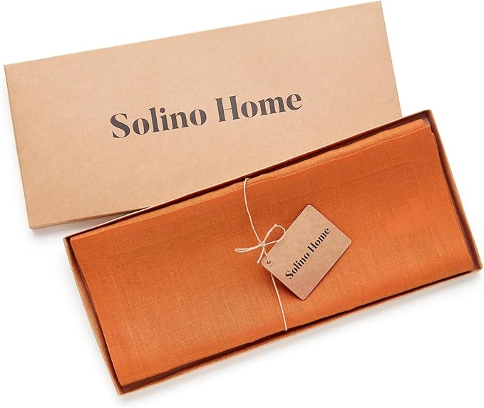 Solino Home Linen Pumpkin Table Runner 120 Inches Long - 100% Pure Linen 14 x 120 Inch Table Runner for Dining, Fall, Autumn, Holiday - Fete