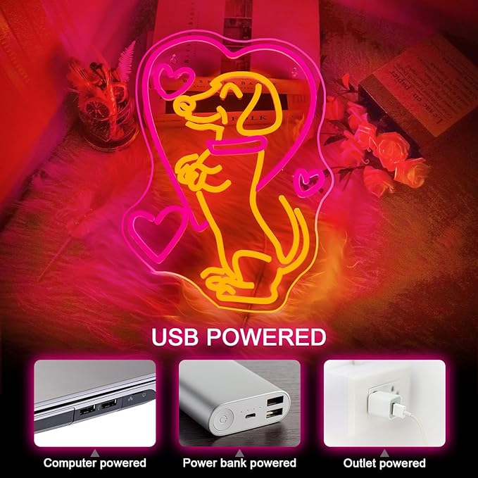 NOSUN Love Dog Neon Sign for Wall Decor Dachshund Pink Led Light Sign for Pet Shop Bedroom Wall Home Party Decor Accessory Gift for Dog Lover Bar Party Club Bedroom Gaming Room Men Cave Decorations Christmas Gift