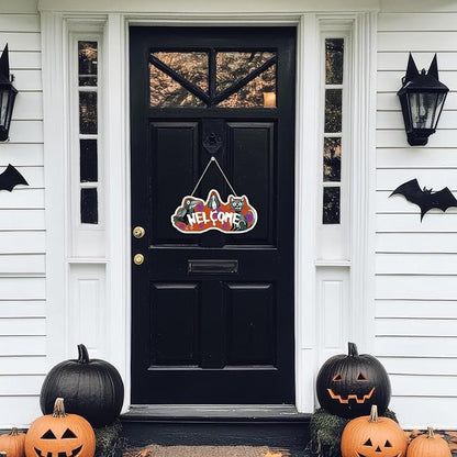 Abstract Raven & Cat Halloween Sign - 6" x 10" Rustic Farmhouse Wall Decor with Jute Rope, Perfect for Halloween, Cottage, Home, Bedroom, Witch Theme, Spooky Seasonal Wall Art. - A04