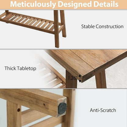 Reclaimed Solid Wood Bench-43.3" Farmhouse Entryway Bench with Storage Shelf, Narrow Rustic Bench for Hallway, Kitchen, Bedroom, Dining