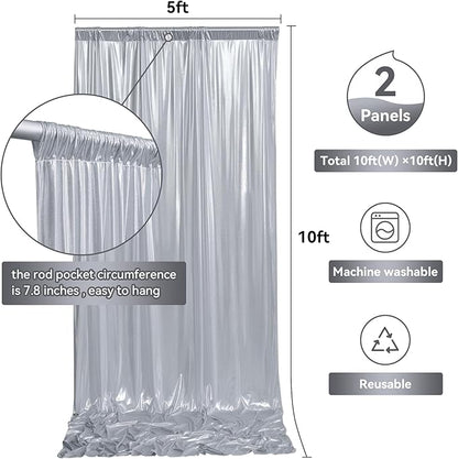10ftx10ft Sequin Silver Backdrop Curtain for Parties, Wrinkle Free Thick Glitter Photo Backdrop Drapes 2 Panels 5x10FT Shimmer Back Drop Cloth for Wedding Birthday Christmas Photography Background