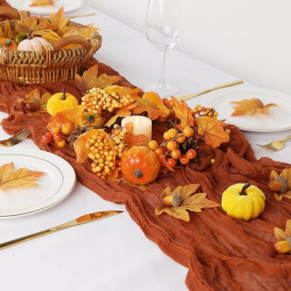 3 Pack Christmas Table Runner Terracotta Cheesecloth Table Runners Thanksgiving 10FT Rustic Burnt Orange Gauze Table Runner Cheese Cloth for Wedding Bridal Baby Shower Home Decor Holiday Decorations