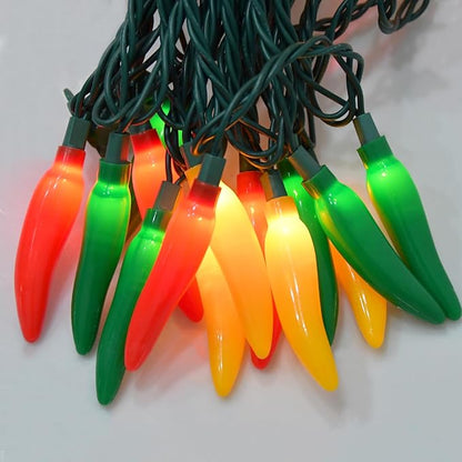 Christmas Chili Pepper Lights Multicolor, 13.6FT Chili Lights with 35 Red Green Yellow Chili Pepper Bulbs for Outdoor Indoor Kitchen Garden Patio Christmas Mexican Party Decor