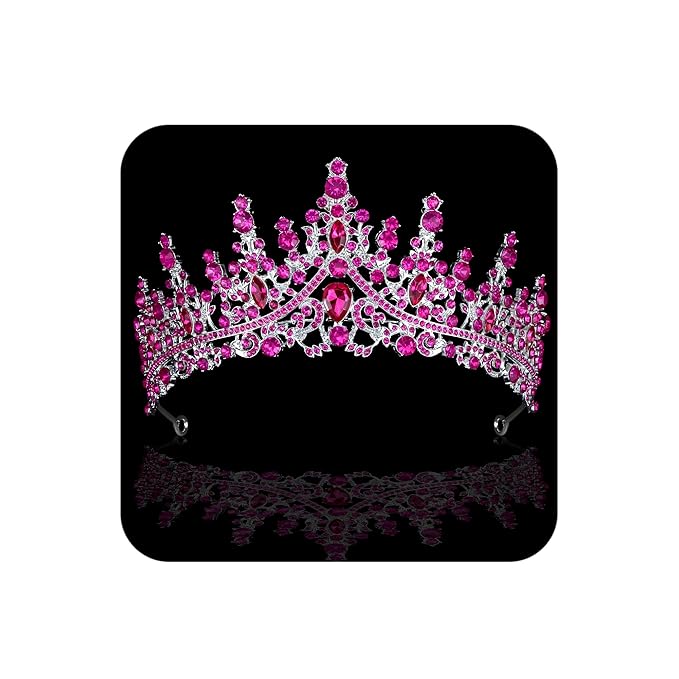 COCIDE Hot Pink Crowns for Women Hot Pink Tiaras for Women Costume Halloween Girls Hair Accessories Royal Crystal Headbands Cosplay Princess Birthday Pageant Bride Headpieces