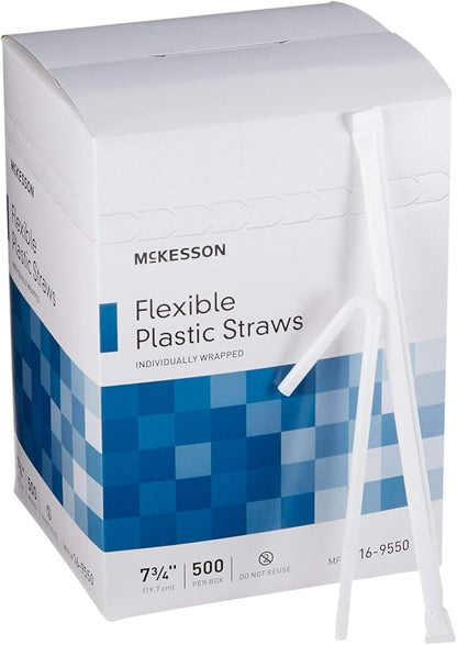 McKesson Flexible Plastic Straws, Individually Wrapped, 7 3/4 in, 10000 Count