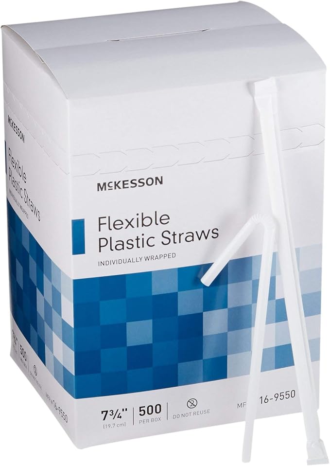 McKesson Flexible Plastic Straws, Individually Wrapped, 7 3/4 in, 500 Count