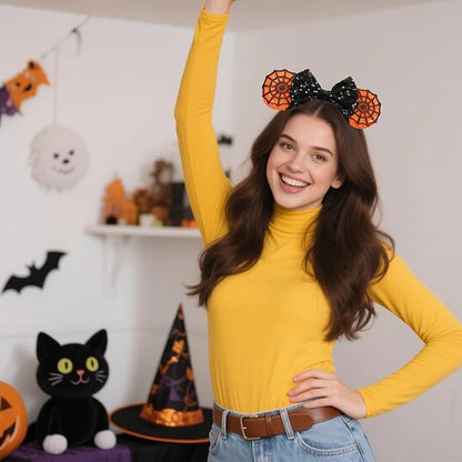 ASAHEL Mouse Ears Headbands Fashion Shiny Bows Mice Ears Birthday Parties Themed Events (spider web, Onesize)