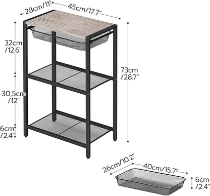 HOOBRO 28.7 Inch Tall Side Table, 3-Tier Industrial Telephone End Table with Adjustable Metal Mesh Basket, Desk Side Table with Storage Shelves, for Living Room, Bedroom, Office, Greige BG06DH01