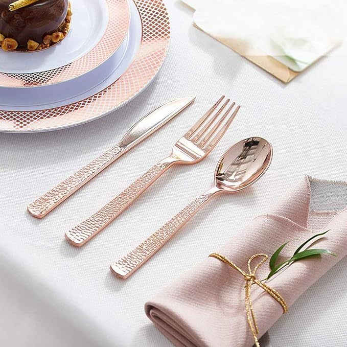 Supernal 360pcs Rose Gold Plastic Silverware,Rose Gold Utensils,Heavy Weight Plastic Cutlery,Disposable Silverware Sets Include 120 Forks,120 Spoons,120 Knives,Suitable for Wedding,Monther's Day,Party