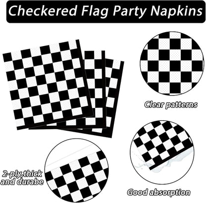 100 Pack Black and White Checkered Flag Party Napkins Disposable Race Car Birthday Party Supplies Racing Car Theme Party Paper Lunch Napkins for Baby Shower Kids Men Party Decorations Favors