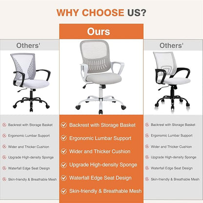 Sweetcrispy Ergonomic Mid-Back Mesh Home Office Desk Chair with Wheels, Lumbar Support, and Comfortable Armrests for Home, Bedroom, Study, Office