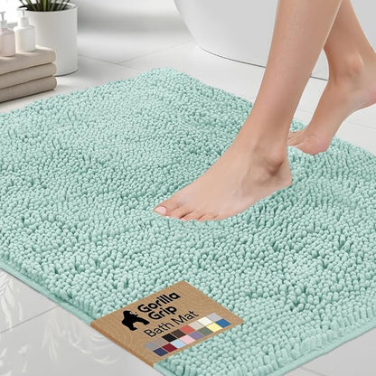 GORILLA GRIP Bath Rug Mat 30x20, Thick Soft Absorbent Chenille, Quick Dry Microfiber Mats, Rubber Backing Washable Shower Floor Rugs, US Designed Bathroom Bathmat Home Decor Accessories, Seablue
