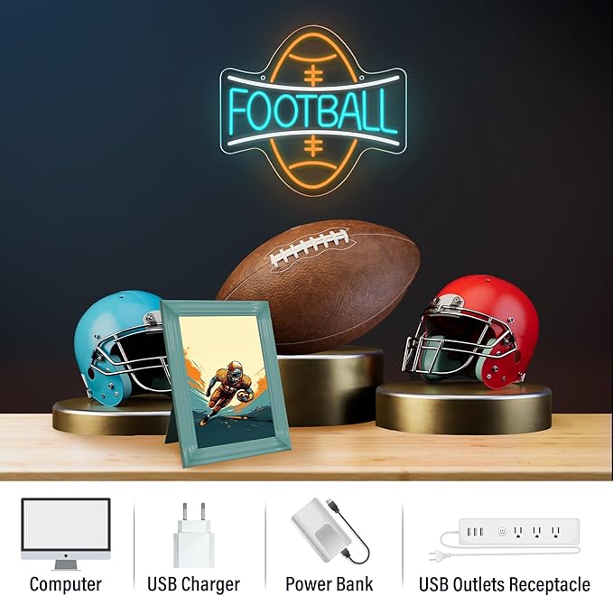 Football Neon Sign, Wootfairy Led Sport Neon Signs for Wall Decor, Dimmable Neon Light for Man Cave & Game Room Decor, Bedroom, Bar Club, Sports decor for Men, Teens