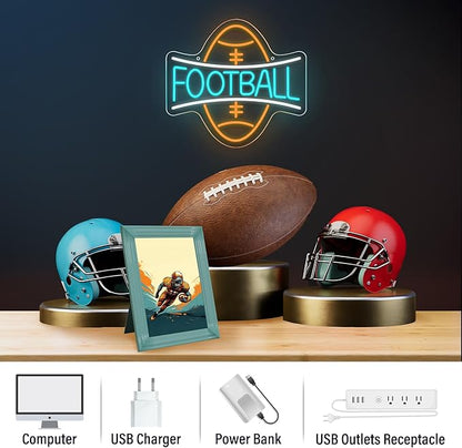 Football Neon Sign, Wootfairy Led Sport Neon Signs for Wall Decor, Dimmable Neon Light for Man Cave & Game Room Decor, Bedroom, Bar Club, Sports decor for Men, Teens