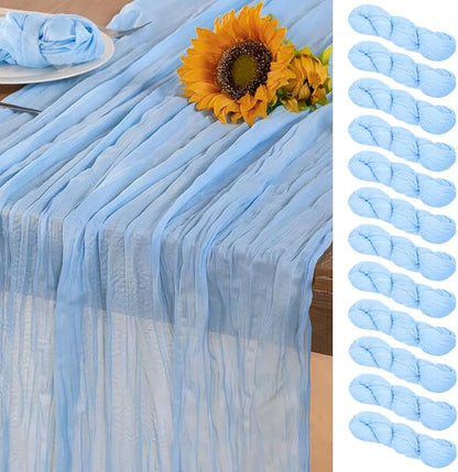 Baby Blue Cheesecloth Table Runner 12 Pack Christmas Table Runners Boho Gauze 120 Inches Light Blue Table Decor for Xmas Holiday Season Parties Wedding Bridal Baby Boy Shower Birthday