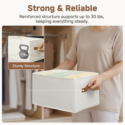 StorageWorks Closet Organizers and Storage Bins, Foldable Shelf Baskets, Clothes Storage Basket for Organization, Ivory White, 3-Pack, Large