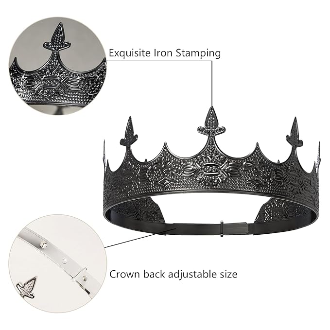 King Crowns Metal Hair Band for Men Gold Crowns and Tiara for Theme Birthday Party Costume Accessories