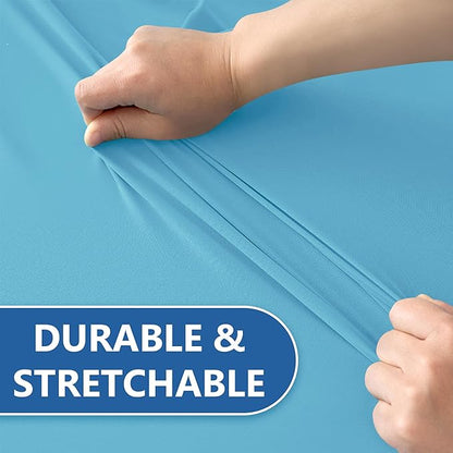 4ft Stretch Table Cover Fitted-8 Pack Light Blue Spandex Table Cloths with Elastic-Folding Table Protector for Party, Wedding, Vendor Booth Display, Banquet Buffet Event, Craft Trade Show