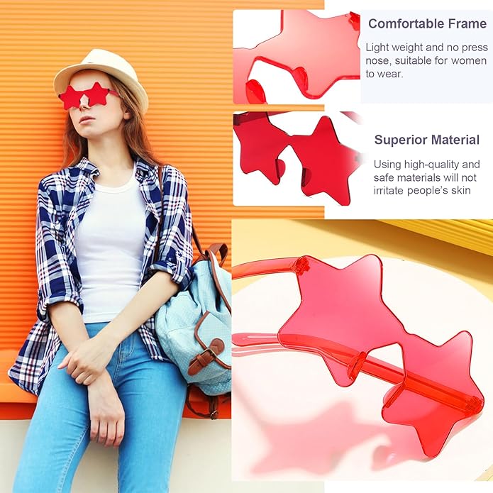 9 Pack Star Sunglasses, Colorful Rimless Star Shaped Glasses, Unisex Party Favors Supplies for Beach, Pool, Outdoors